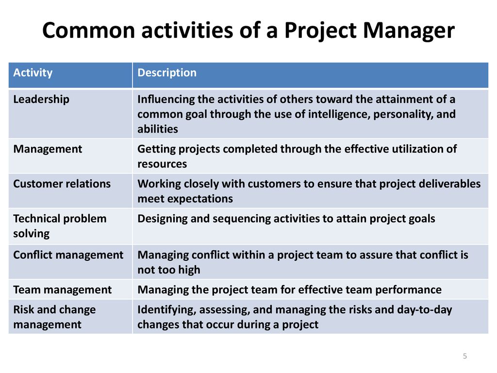 Common activities of a Project Manager