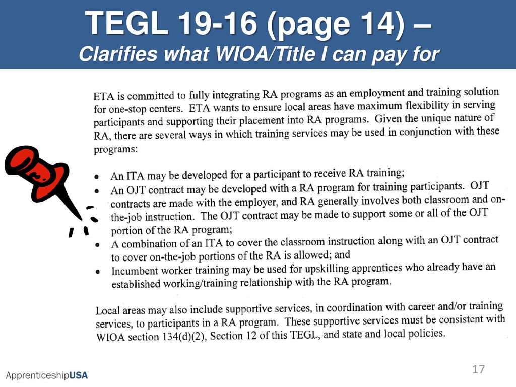 TEGL (page 14) – Clarifies what WIOA/Title I can pay for