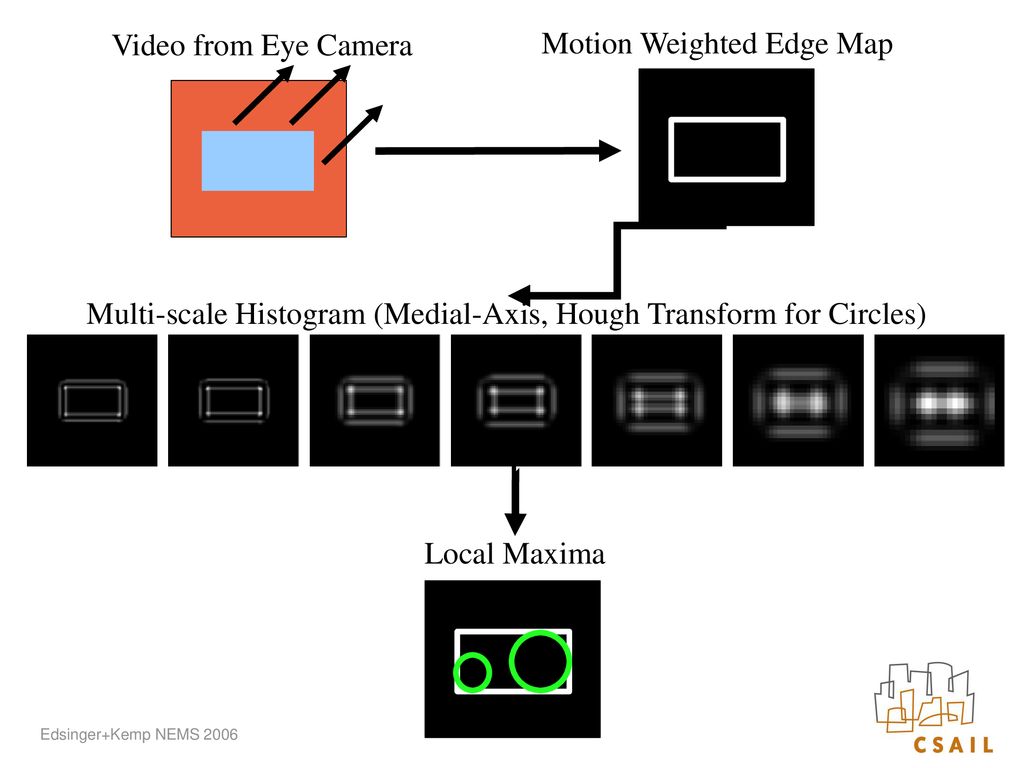 Video from Eye Camera Motion Weighted Edge Map. Multi-scale Histogram (Medial-Axis, Hough Transform for Circles)