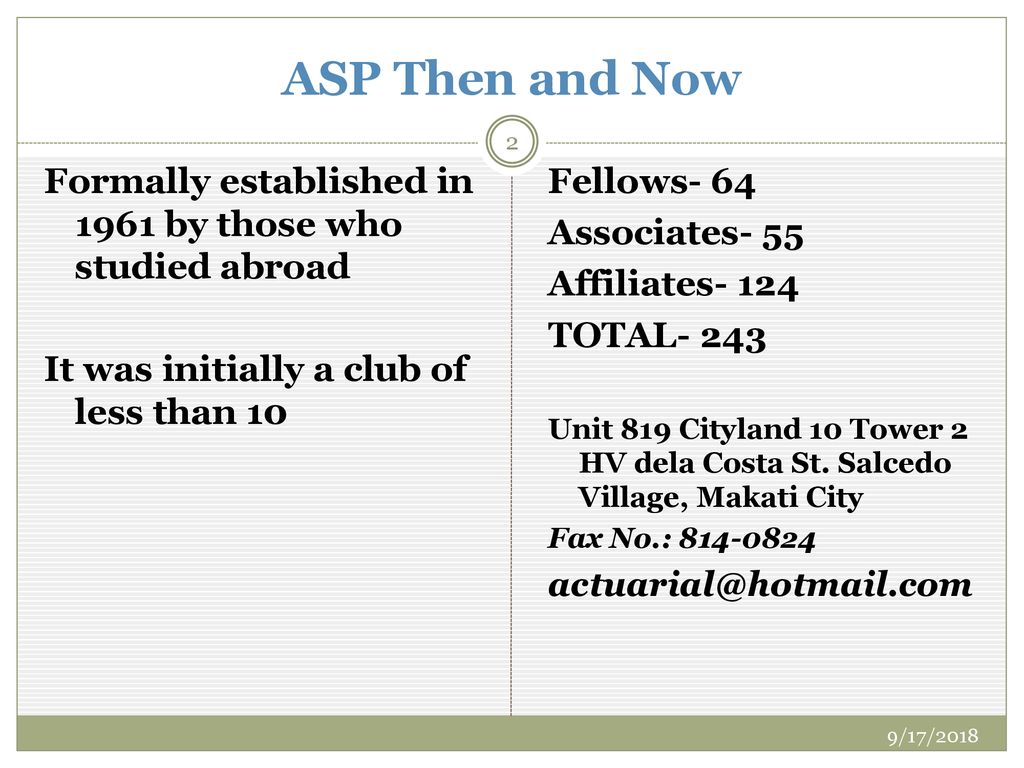 Actuarial Society Of The Philippines Asp Ppt Download