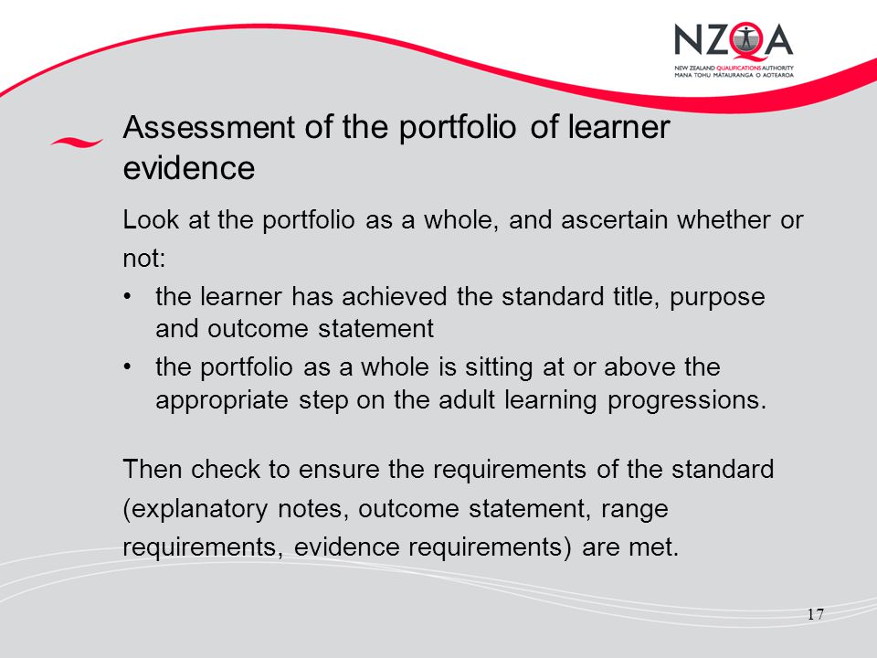 Assessment of the portfolio of learner evidence