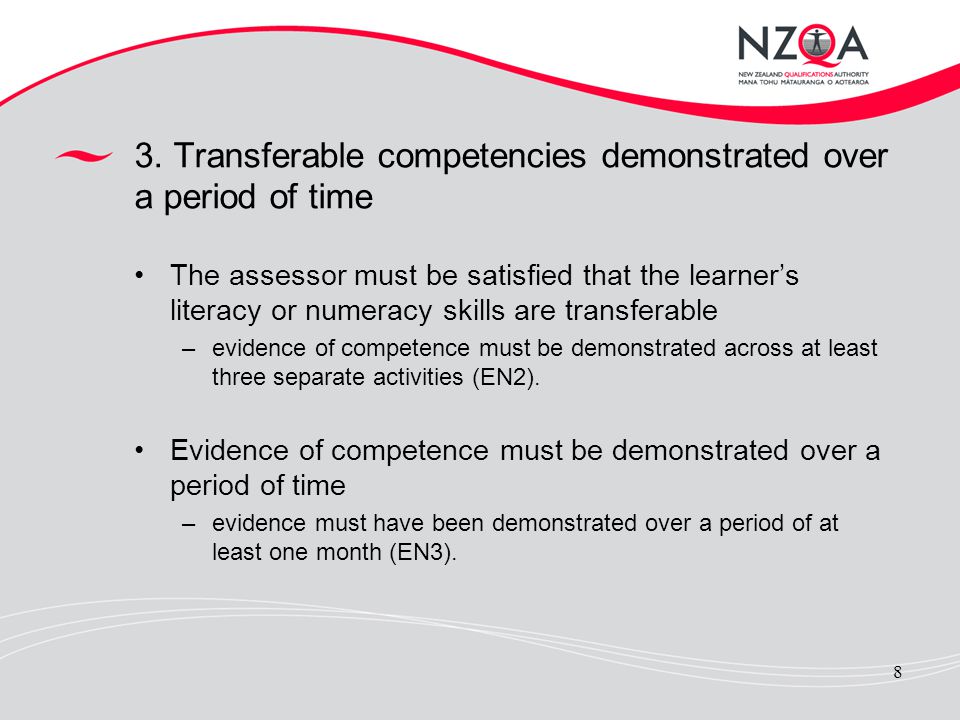3. Transferable competencies demonstrated over a period of time