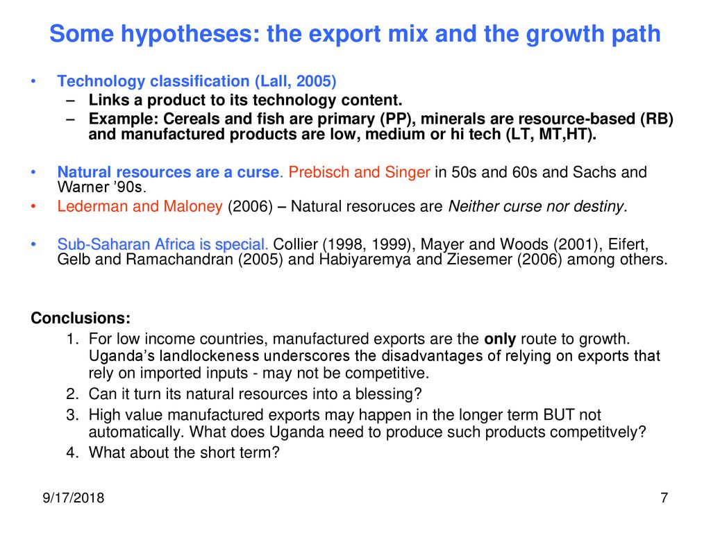 Some hypotheses: the export mix and the growth path
