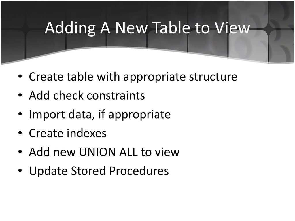 Adding A New Table to View