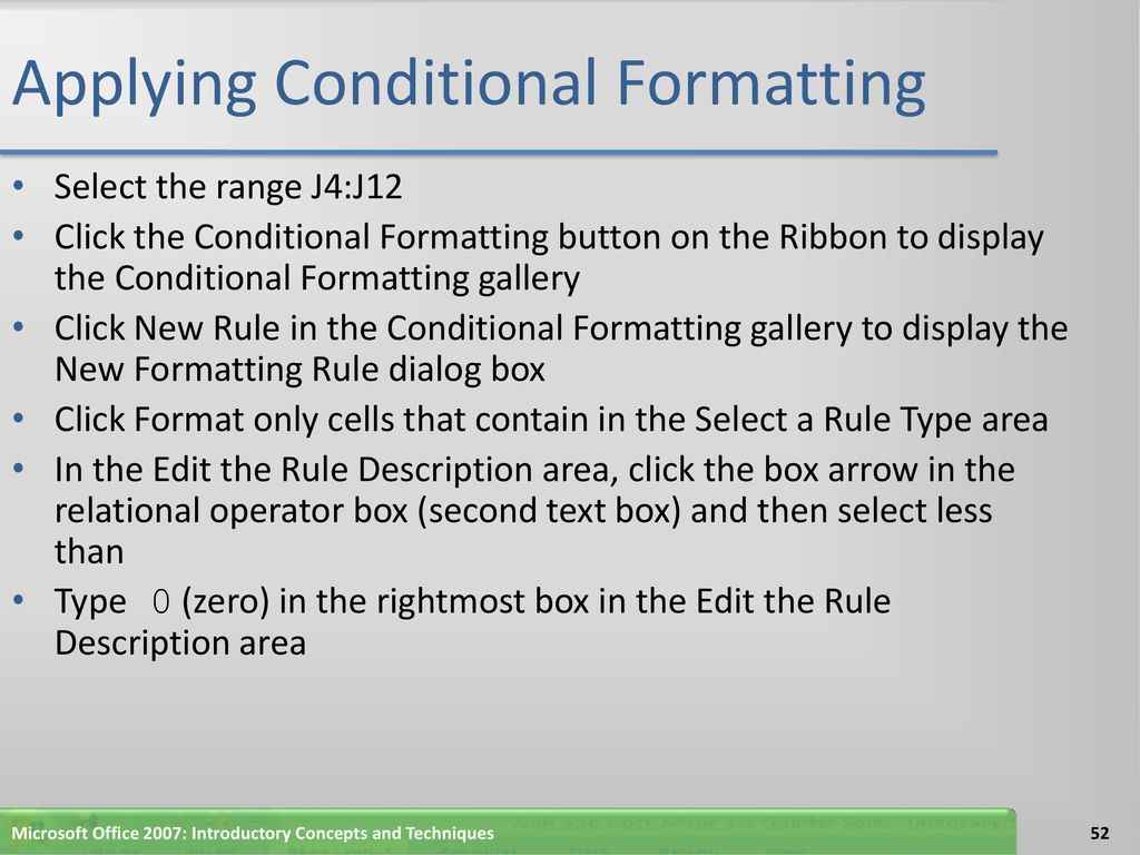 Applying Conditional Formatting