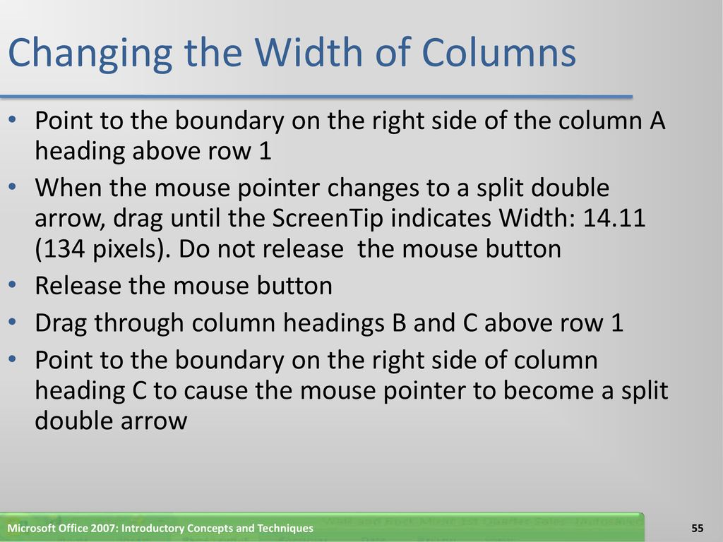 Changing the Width of Columns