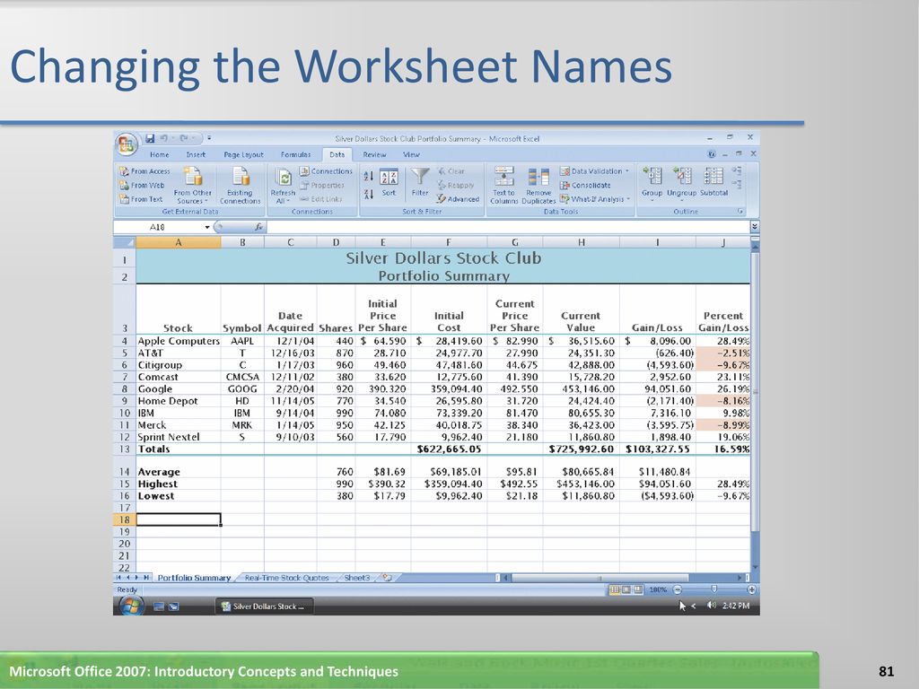 Changing the Worksheet Names