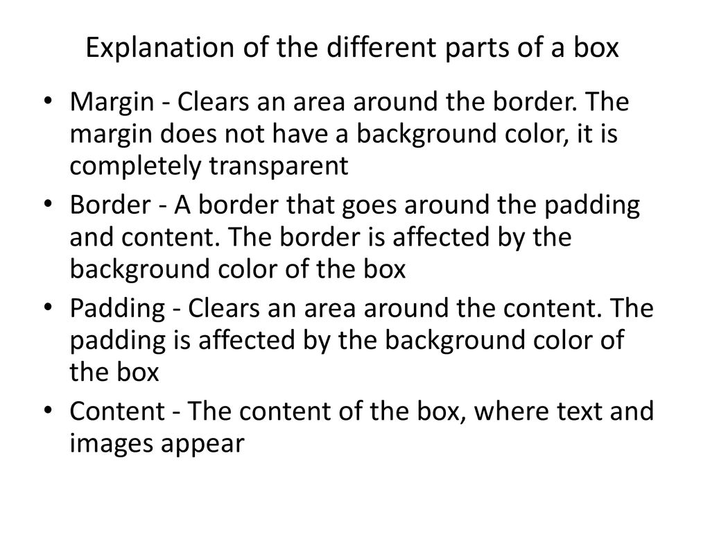 Explanation of the different parts of a box