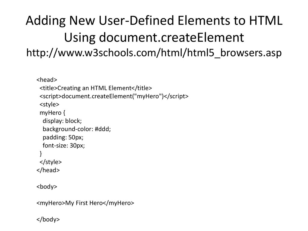 Adding New User-Defined Elements to HTML Using document