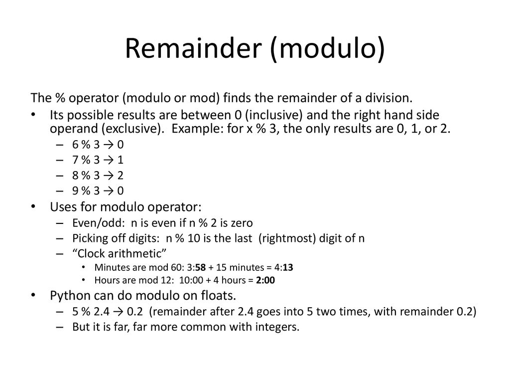 CS 115 More Python (Data Types and Arithmetic); Testing - ppt download