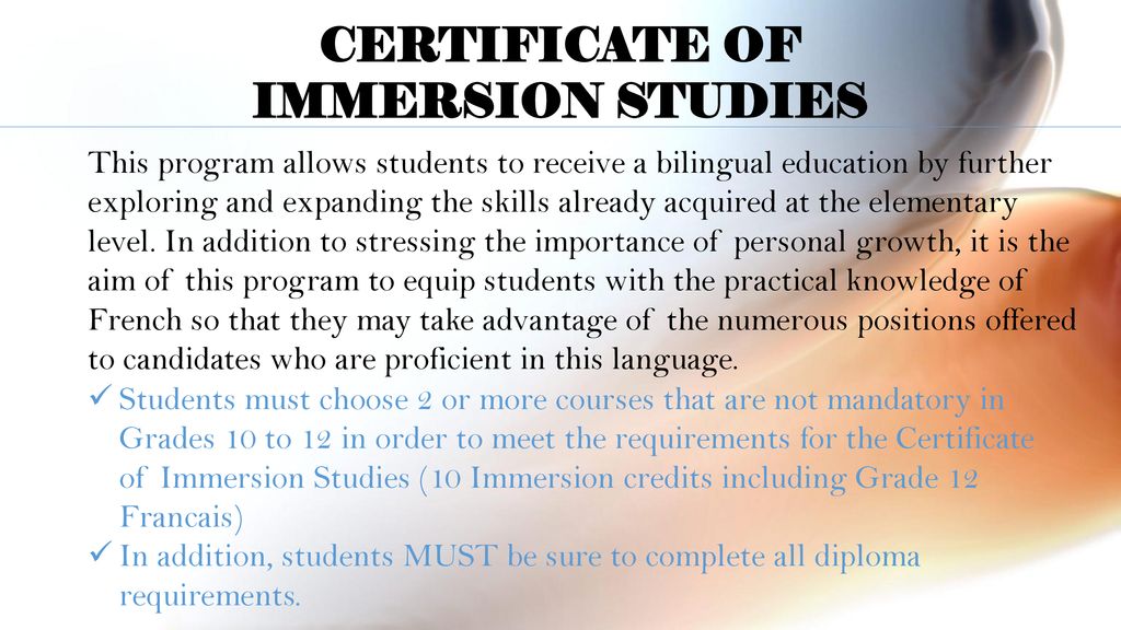 CERTIFICATE OF IMMERSION STUDIES