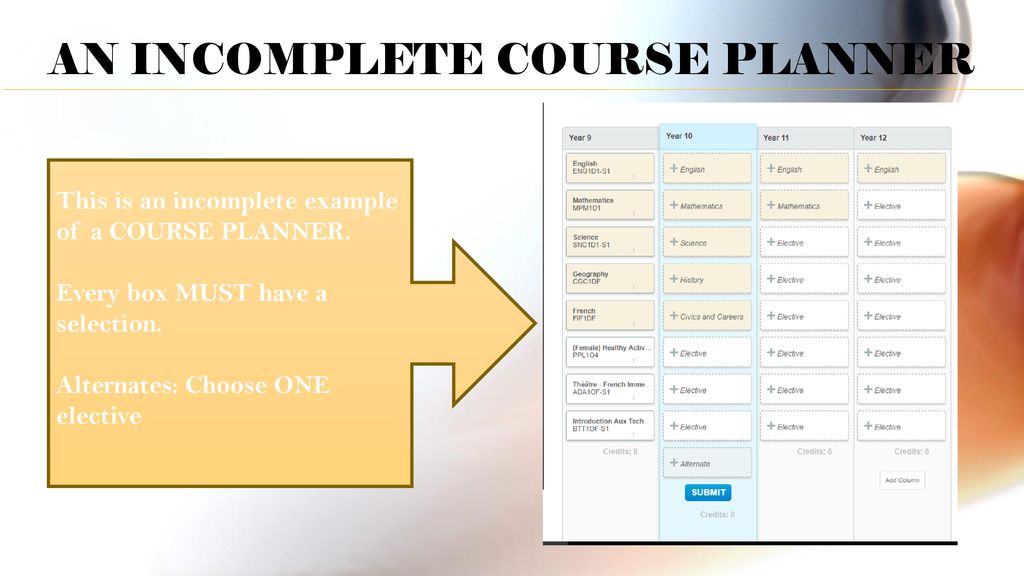 AN INCOMPLETE COURSE PLANNER
