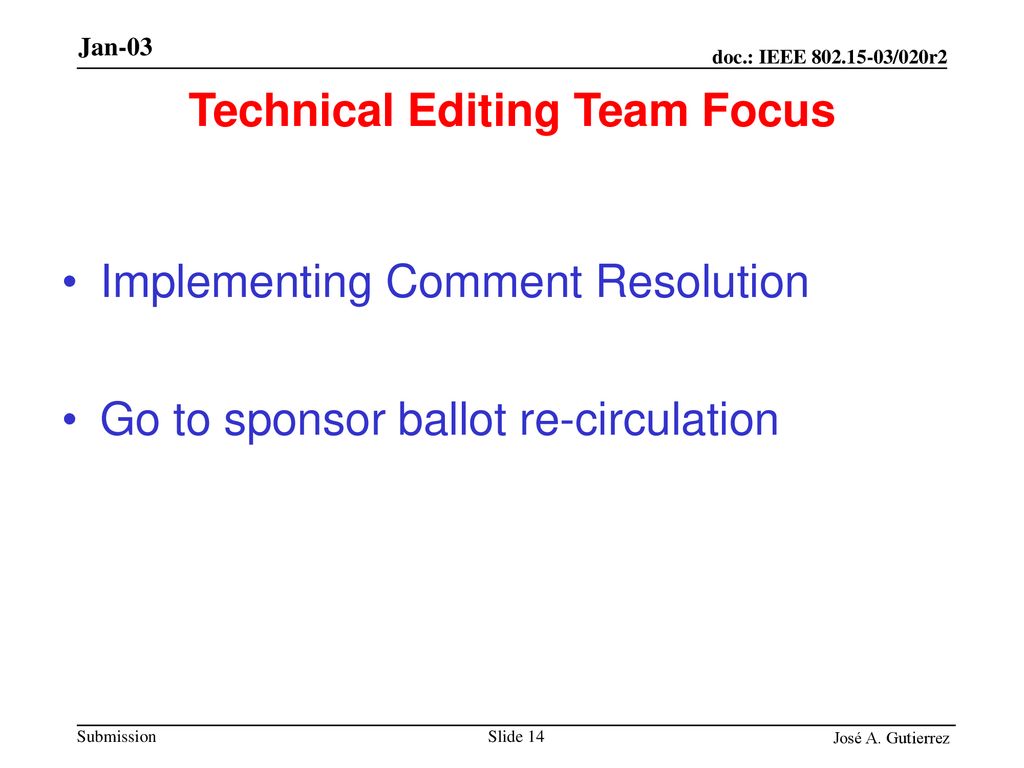 Technical Editing Team Focus