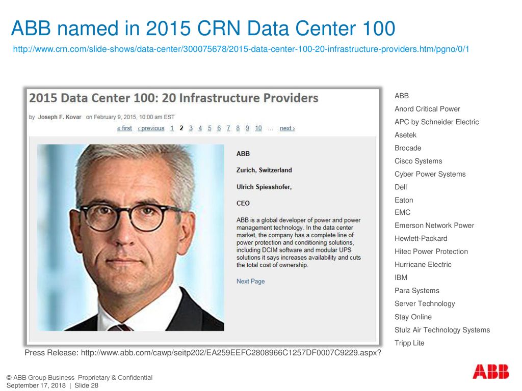ABB named in 2015 CRN Data Center 100