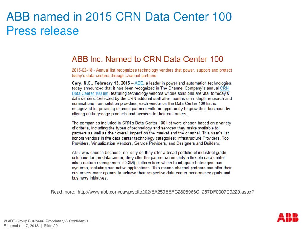ABB named in 2015 CRN Data Center 100