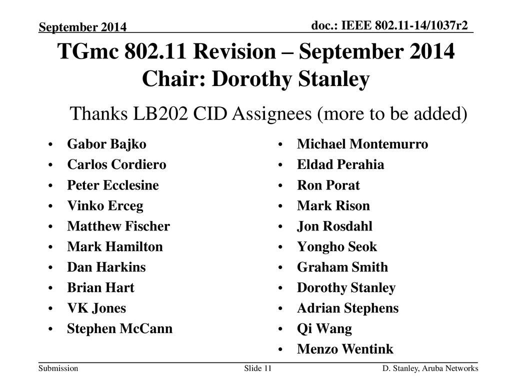 TGmc Revision – September 2014 Chair: Dorothy Stanley