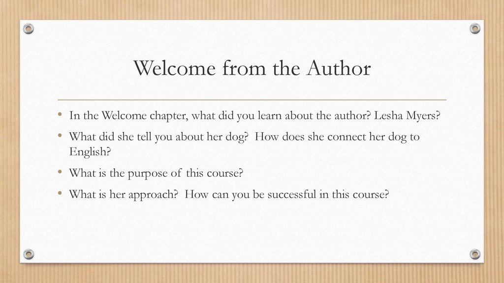 Welcome from the Author