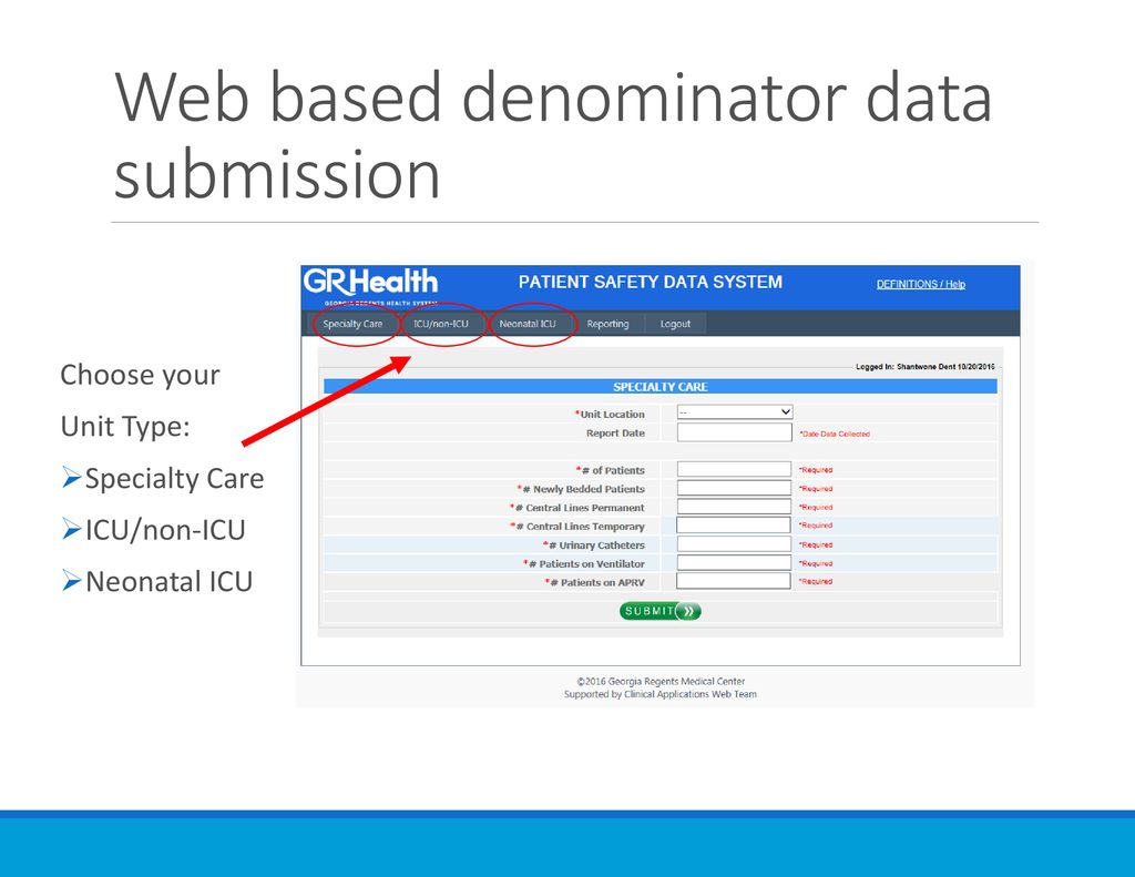 Web based denominator data submission
