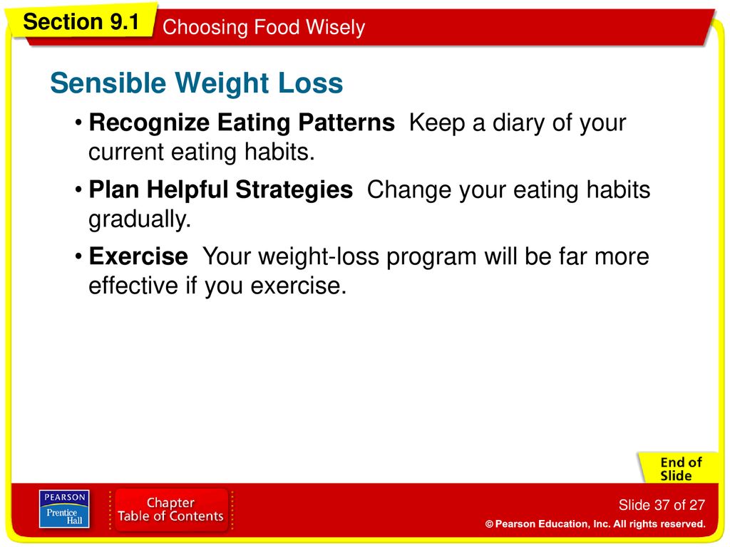 Sensible Weight Loss Recognize Eating Patterns Keep a diary of your current eating habits.