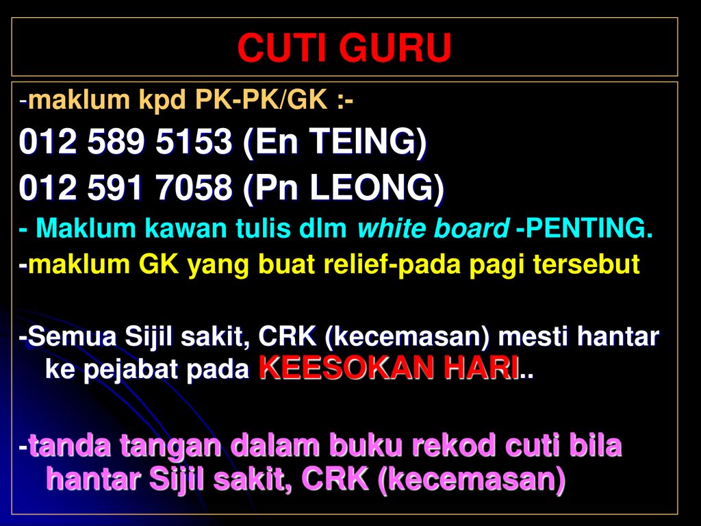 CUTI GURU (En TEING) (Pn LEONG)