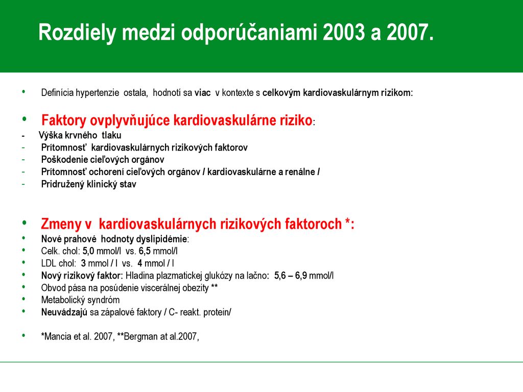 Rozdiely medzi odporúčaniami 2003 a 2007.