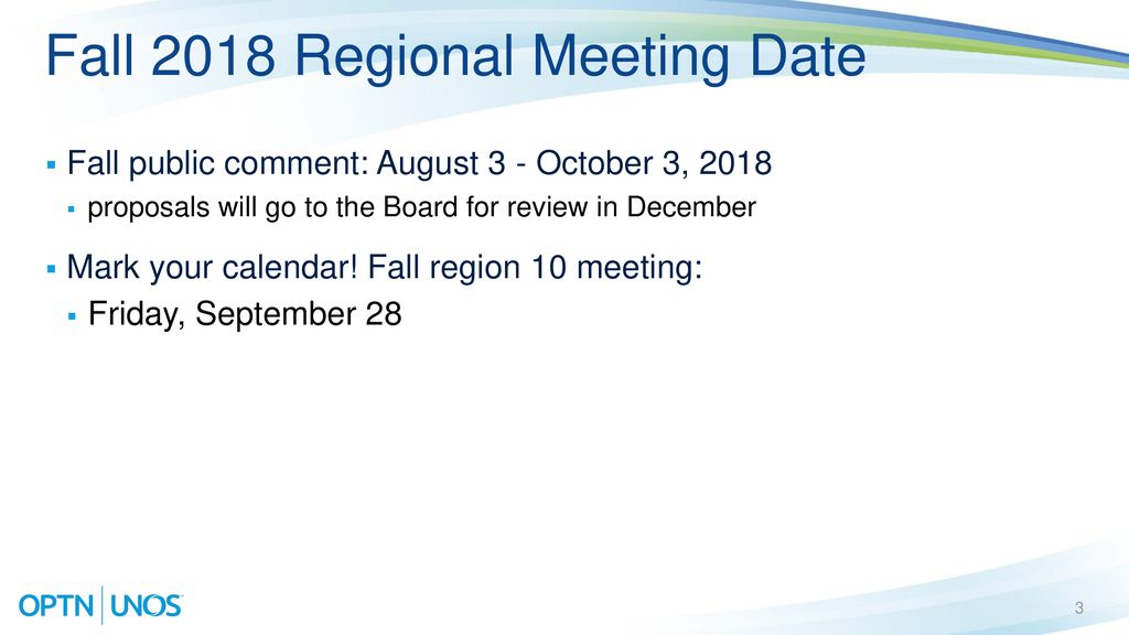 Fall 2018 Regional Meeting Date