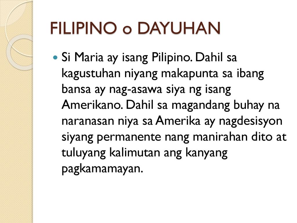 FILIPINO o DAYUHAN