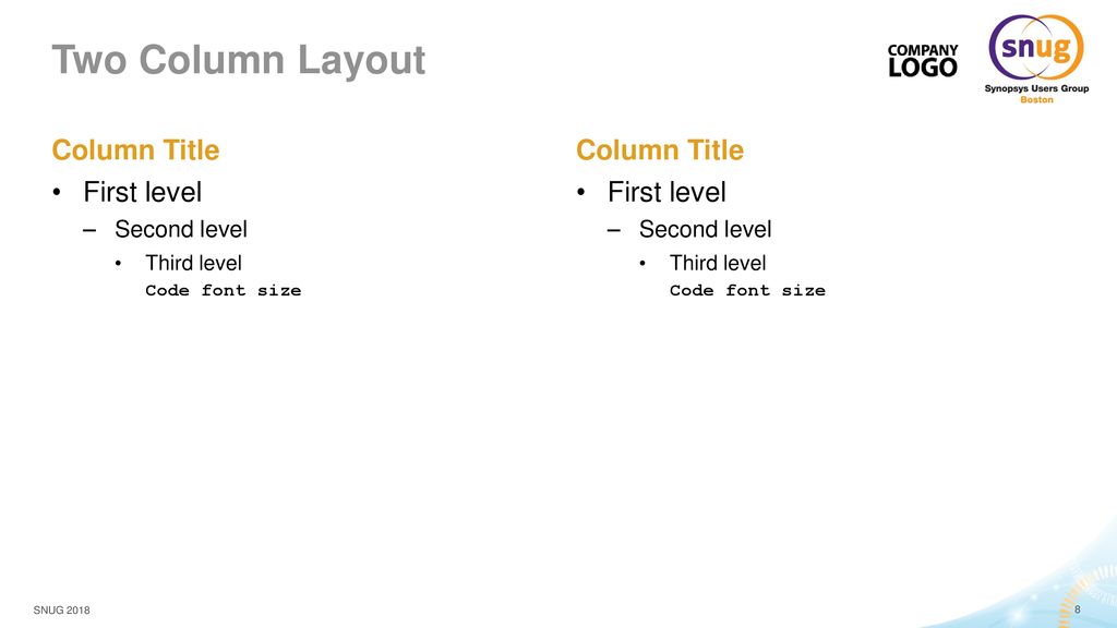 Two Column Layout Column Title Column Title First level First level