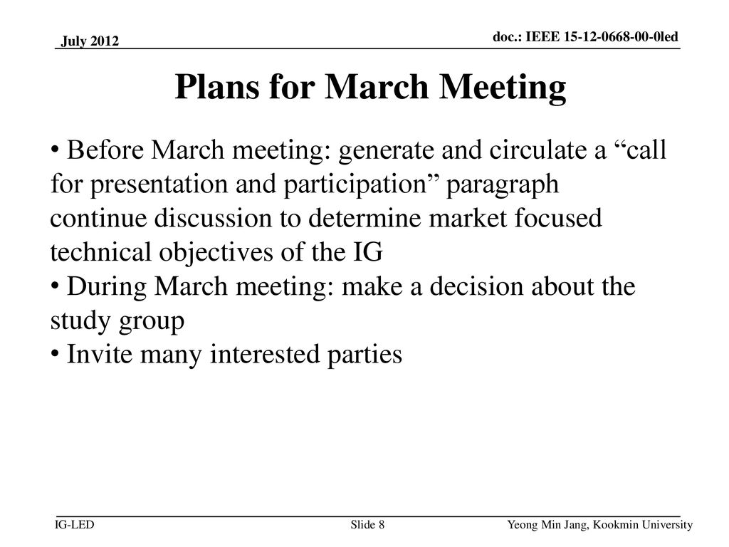 Plans for March Meeting