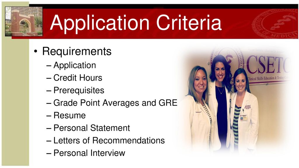 Application Criteria Requirements Application Credit Hours