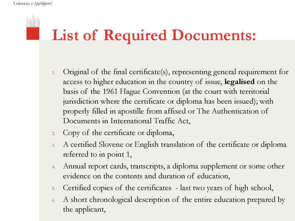 List of Required Documents: