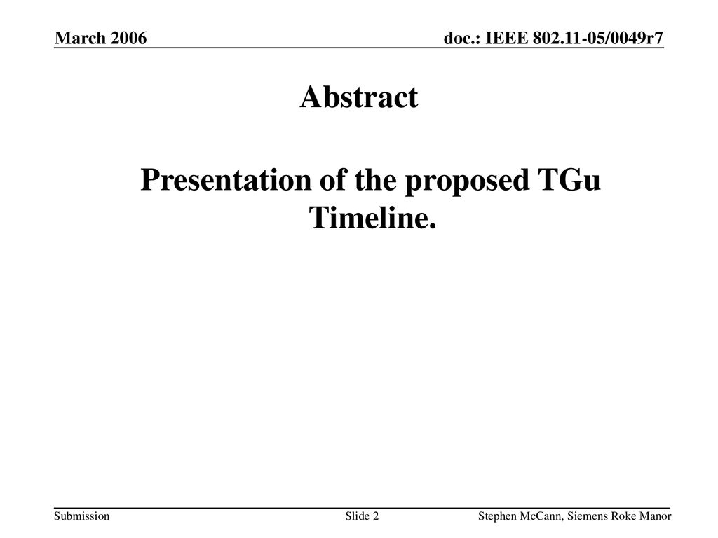 Presentation of the proposed TGu Timeline.