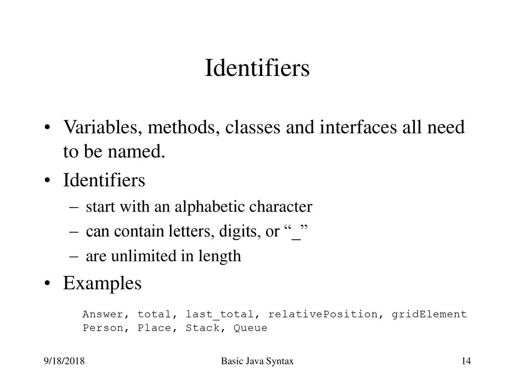 Basic Java Syntax The Java language will be described by working ...