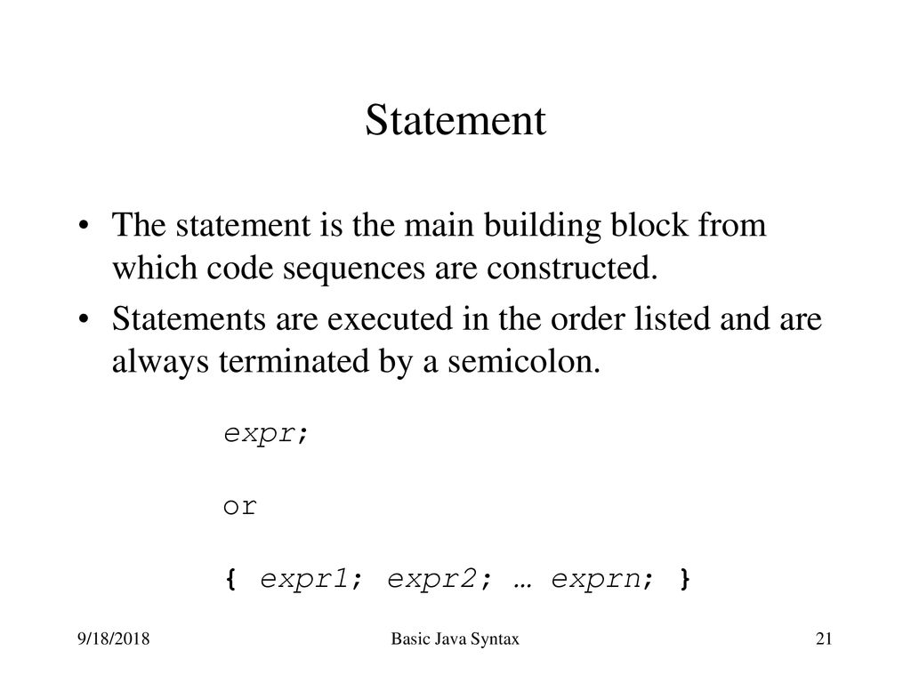 Basic Java Syntax The Java language will be described by working ...