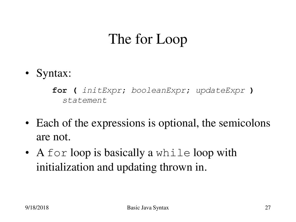 Basic Java Syntax The Java language will be described by working ...