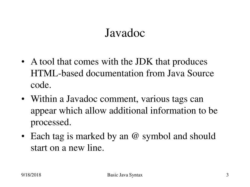 Basic Java Syntax The Java language will be described by working ...