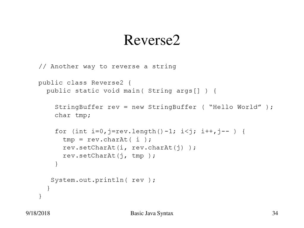 Basic Java Syntax The Java language will be described by working ...
