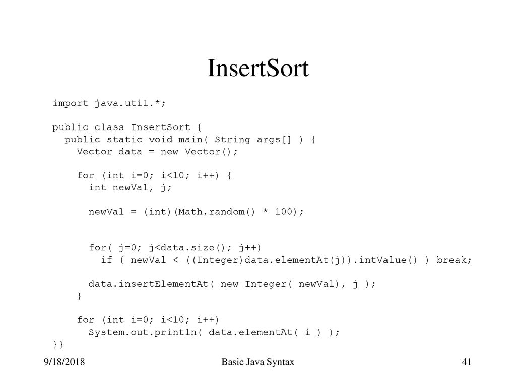 Basic Java Syntax The Java language will be described by working ...