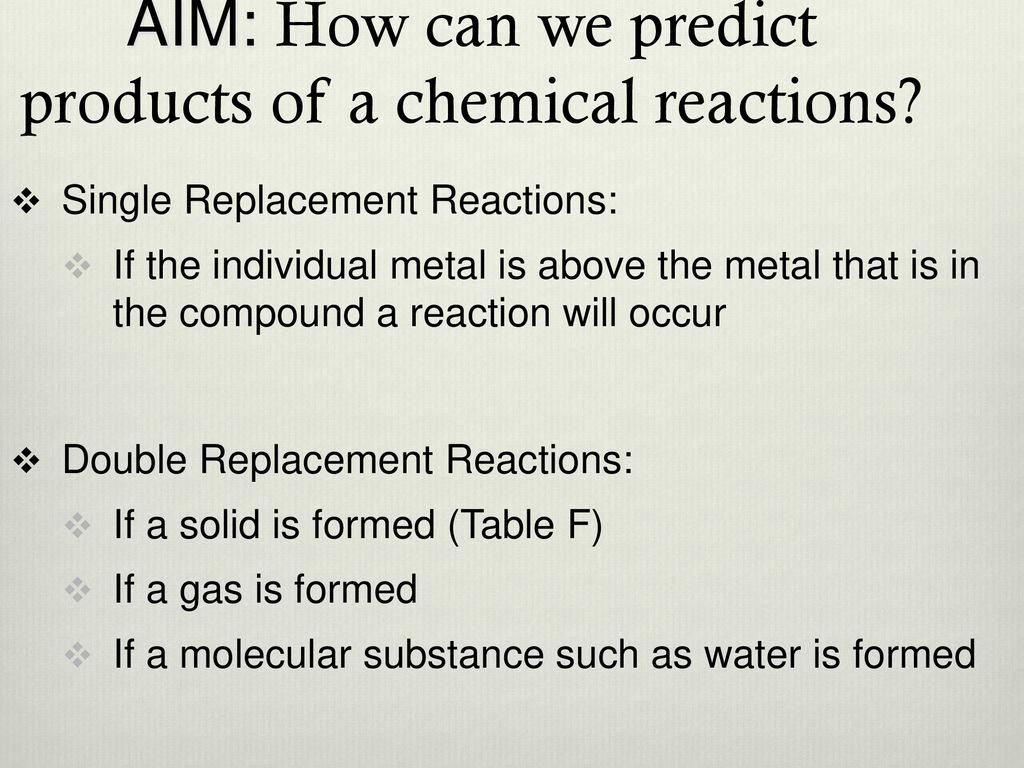AIM: How can we predict products of a chemical reactions