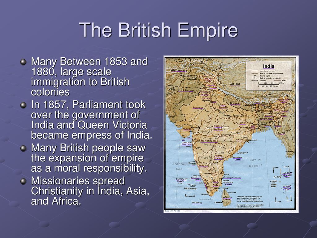 The British Empire Many Between 1853 and 1880, large scale immigration to British colonies.