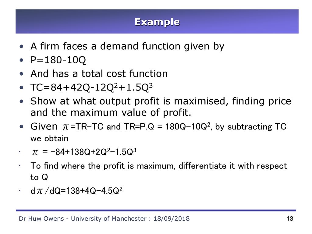 A firm faces a demand function given by P=180-10Q