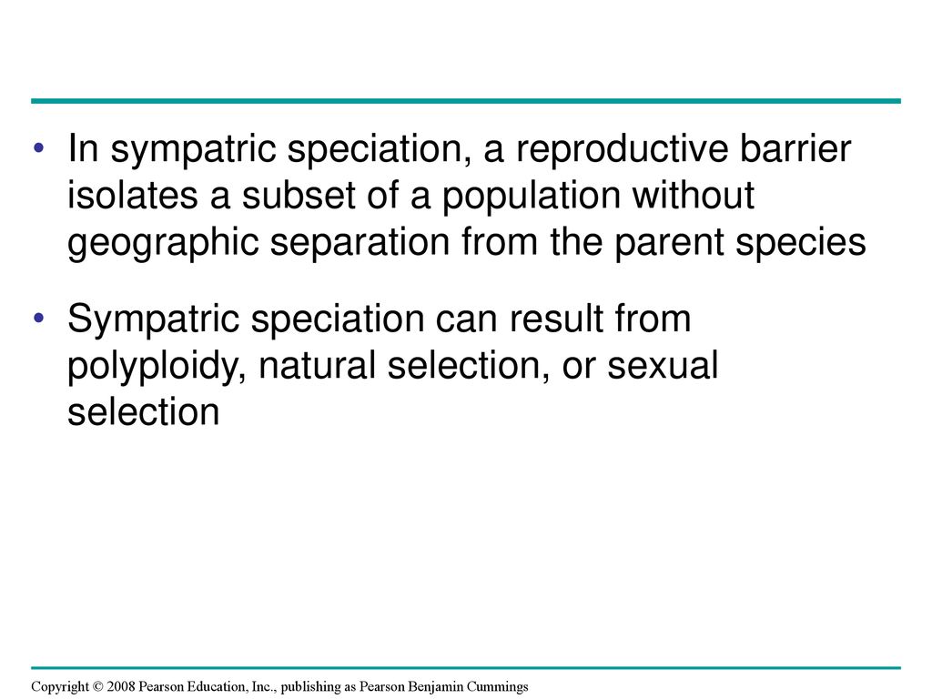 In sympatric speciation, a reproductive barrier isolates a subset of a population without geographic separation from the parent species