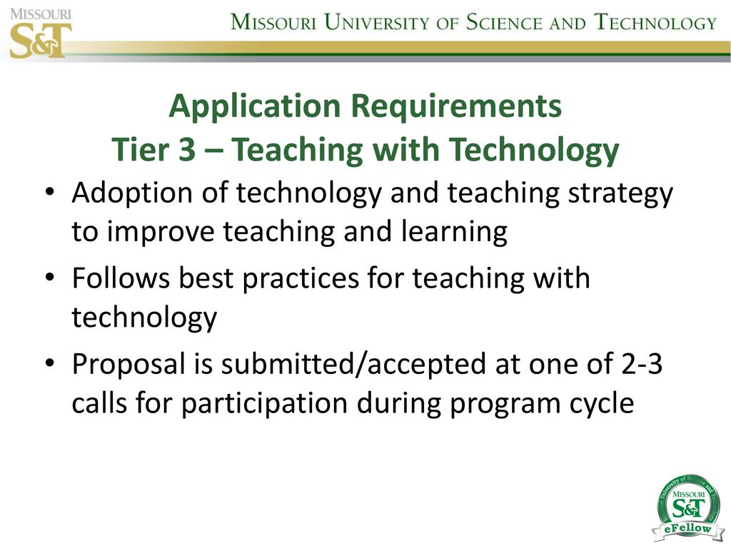 Application Requirements Tier 3 – Teaching with Technology