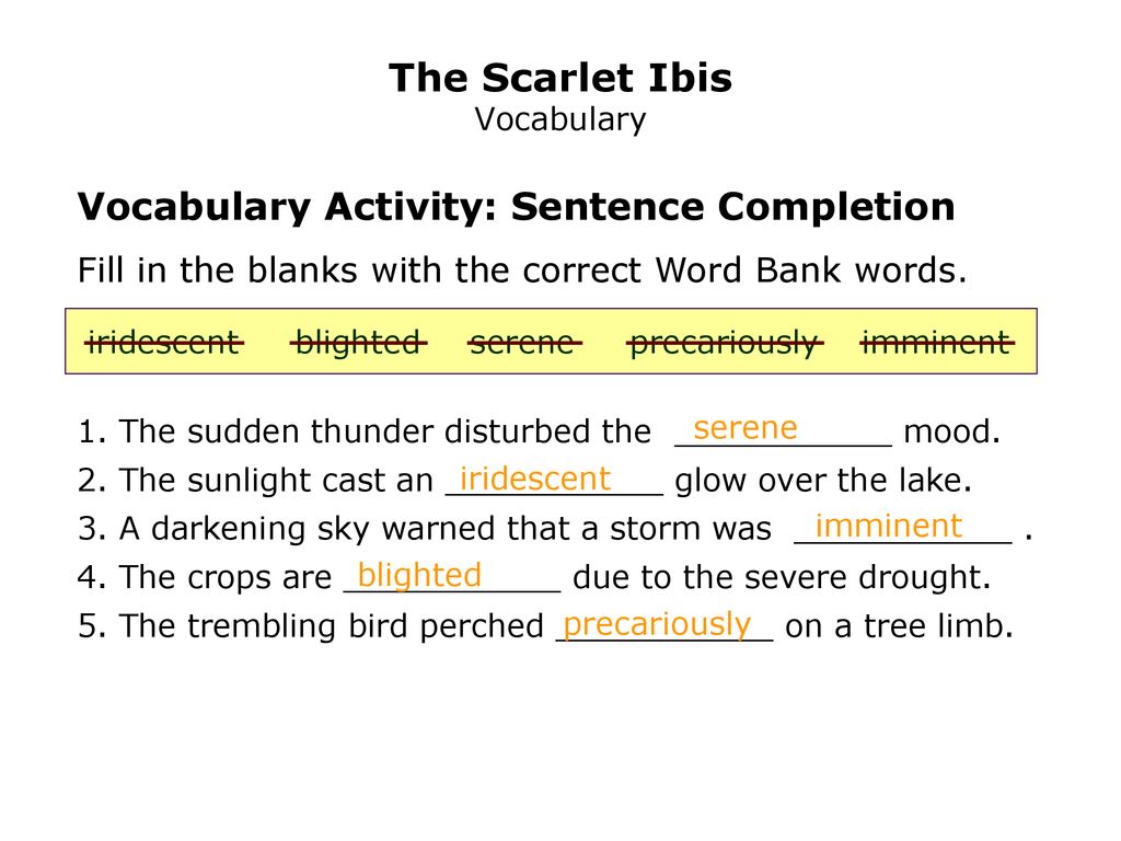The Scarlet Ibis by James Hurst Page ppt download In The Scarlet Ibis Worksheet Answers