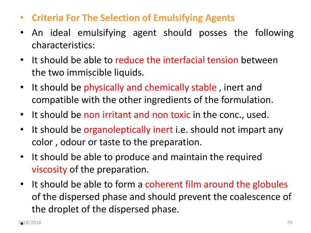 Criteria For The Selection of Emulsifying Agents