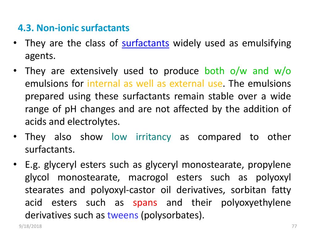 4.3. Non-ionic surfactants