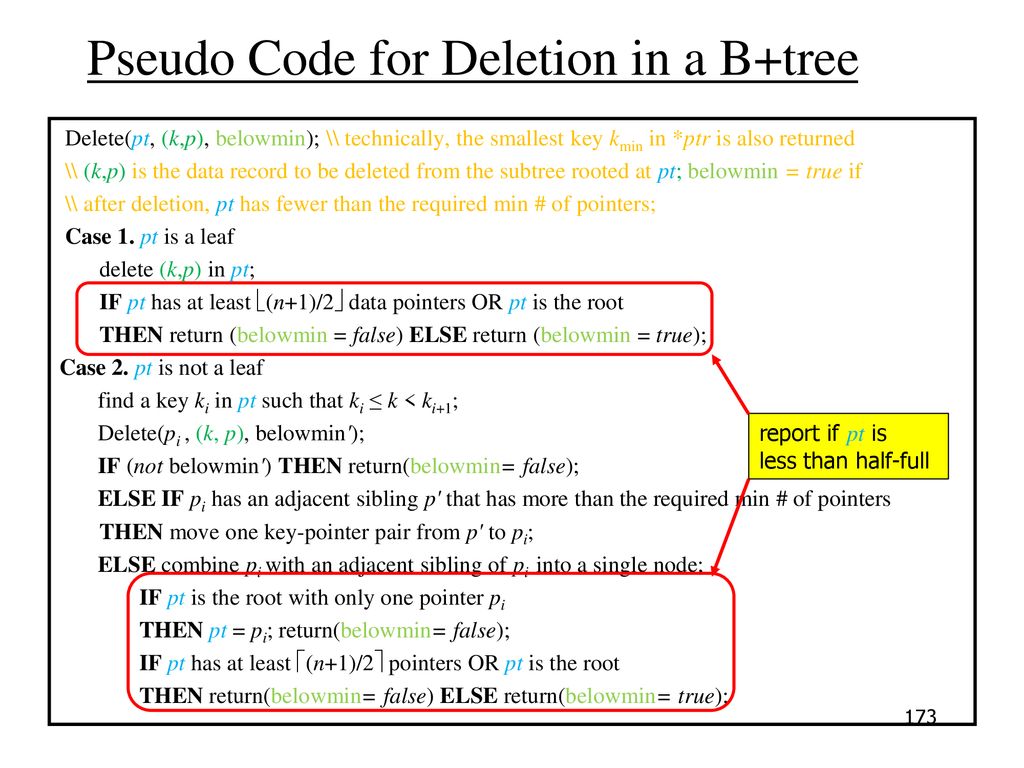 Pseudo Code for Deletion in a B+tree