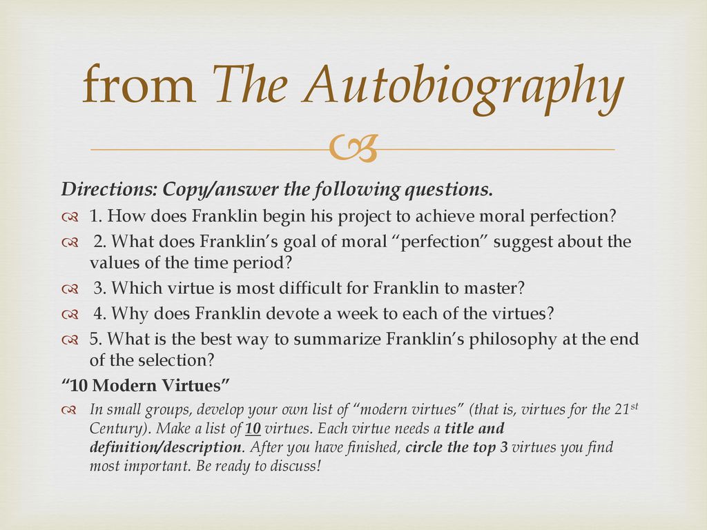 how does franklin begin his project to achieve moral perfection