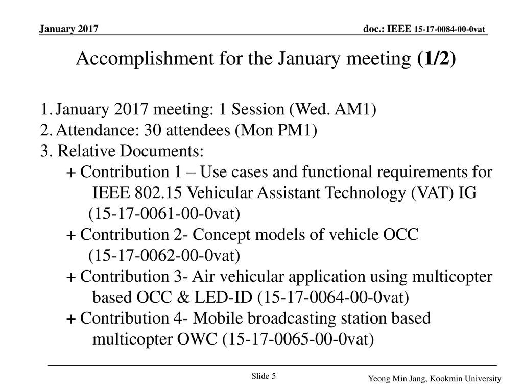 Accomplishment for the January meeting (1/2)