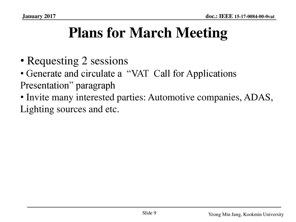 Plans for March Meeting